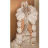 KP28 Singer stage outfit Silver Sequin Tassel Bikini , Fluffy Coats