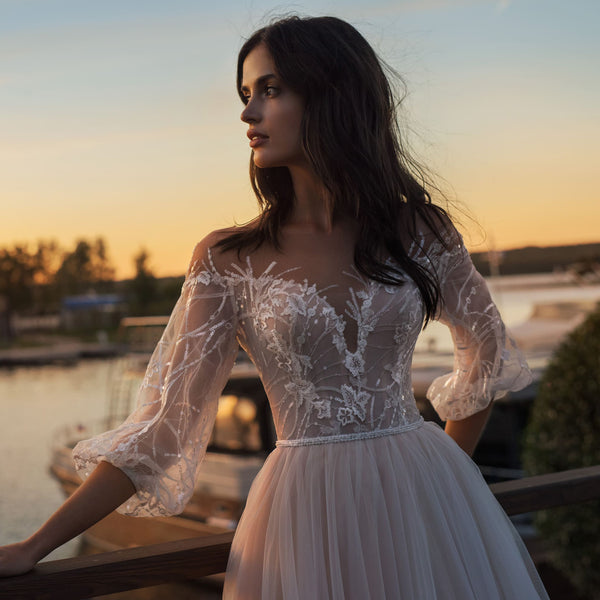 Cw305 : 3 4 Puff Sleeve Boho A-line Wedding Dresses - Nirvanafourteen