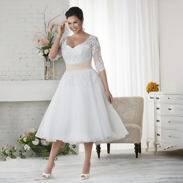 Plus size tea sales length wedding dresses