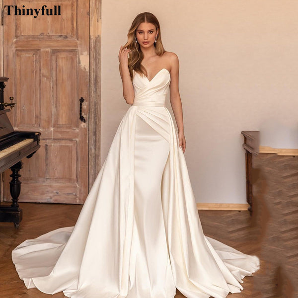 Off-White Fitted Satin Wedding Dress