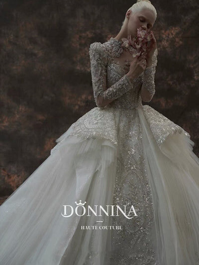 HW543 Luxury high neck sequin wedding gowns