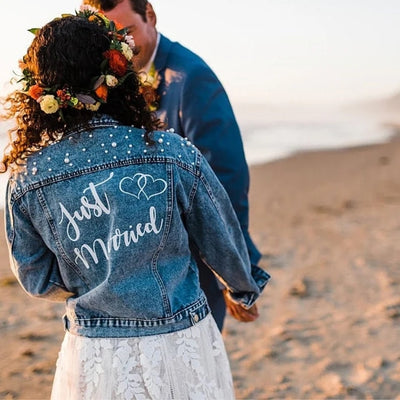 TJ186 Custom Pearl Denim Jacket for Pre-wedding photoshoot