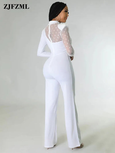 JR181 Polka Dot Mesh sleeve Prom Jumpsuits (white/black)