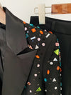 TP87 Mixed colors Diamonds Beaded Blazer+Pants Set (Black/White)