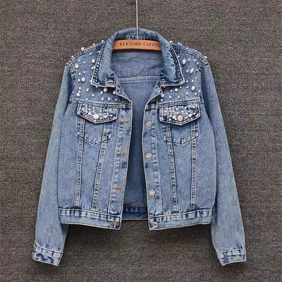 TJ186 Custom Pearl Denim Jacket for Pre-wedding photoshoot