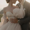 CW947 Puff sleeve glitter wedding dress