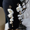 BJ555 Fabric Flowers drop Bridal earrings