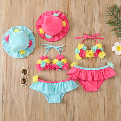 FG621 :3pcs/set Toddler swimming suit+Cap (2 Colors )