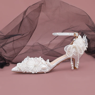 BS308 White Flower Wedding Shoes (5/7/9CM)