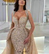 LG659 Champagne Mermaid Evening Gown with Overskirt