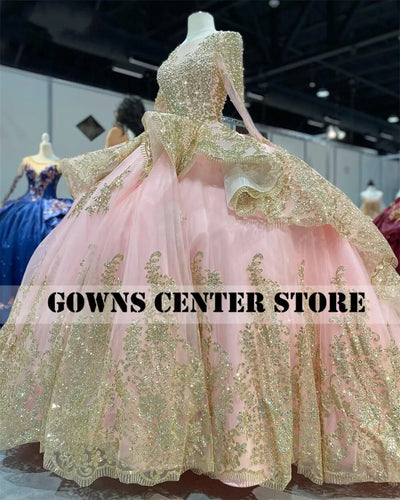 CG397 Sparkly Long Sleeve Quinceanera Dresses (Custom colors )