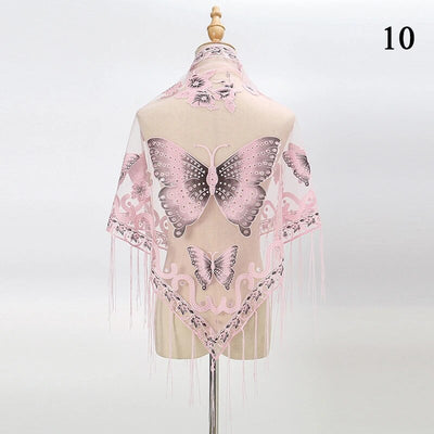 WJ93 Butterfly Embroidery Triangle Shawls (19 Colors )