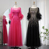 LG669 Luxury sequin Feathers Evening gowns (Black/Fuchsia)