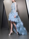 LG625 Prom Dresses Long Sleeves With Beading Feather