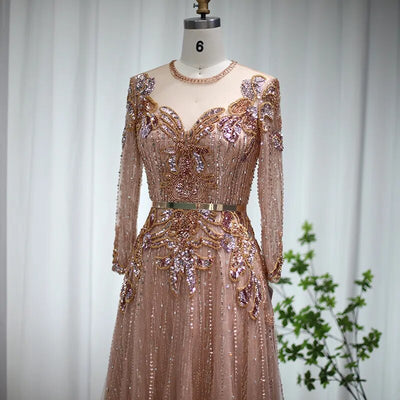 LG653 Handmade Luxury Rose gold Evening gowns
