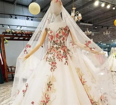 CG402 Flower Embroidery Wedding dress +veil
