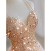 PP641 Champagne sequin Prom dress with mesh tail