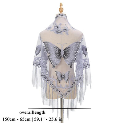 WJ93 Butterfly Embroidery Triangle Shawls (19 Colors )