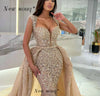 LG659 Champagne Mermaid Evening Gown with Overskirt