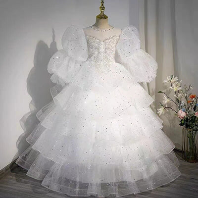 FG627 Sequined Pearl Tulle Layered Dress for Girls ( 2 colors )