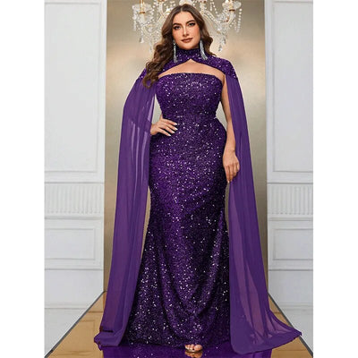 MX635 : 2pcs/set Plus Size sequin Evening dresses (3 colors )