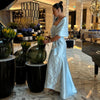 LG628 Luxury Blue  Evening Gown with Cape Shawl