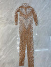 KP130 Dance costumes Big Pearls Rhinestones Transparent Jumpsuit (2 colors )