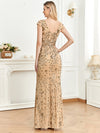 PP596 Formal gowns deep v-neck sequined (Green/Champagne )