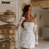 SS317 : 3d floral strapless short wedding dress with detachable sleeves