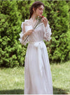 BR26 Handmade Lace Sleeves Bridal Robe for Hen Night Party (White/Red)