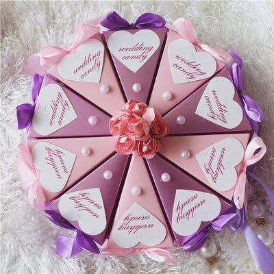 DIY154 :10 pcs/set Heart flower bow Wedding cake Boxes(10 Colors)