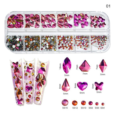 BC40 : 12Gird /Box mixed size rhinestone Nail art Decorations ( 12 Colors )