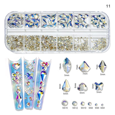 BC40 : 12Gird /Box mixed size rhinestone Nail art Decorations ( 12 Colors )