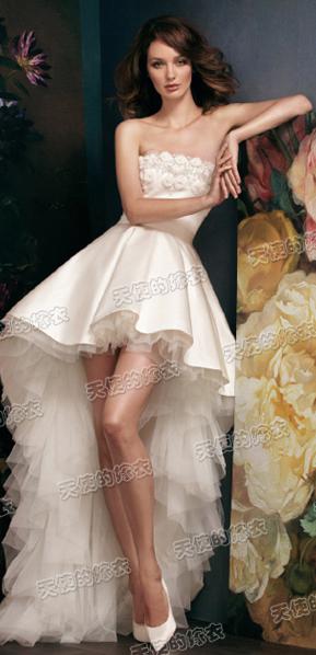 SS150 Strapless flower satin High Low Wedding dress