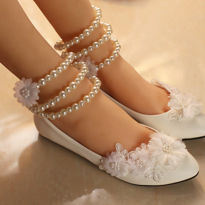 BS40 Sweet Appliques pearls  Bridal flat shoes