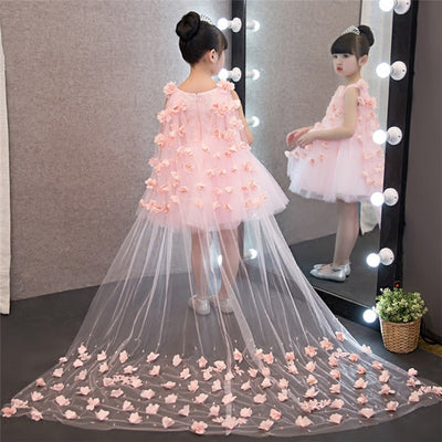 FG139 Luxury flower girl dress with mesh long cape