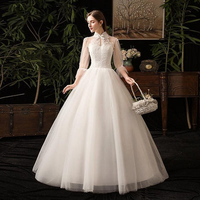 CW220 Cheap Vintage High 3/4 Sleeves Wedding Dress