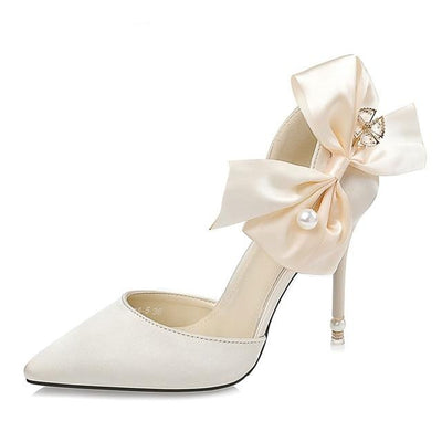 BS113 Silk Satin Big Bow Bridal Heels (4 Colors)