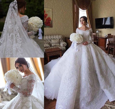 HW166 Dubai Long Sleeves beaded Wedding dresses