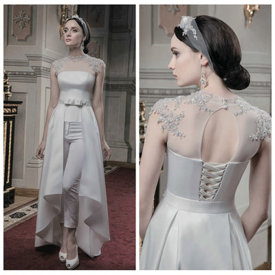 PD04 High neck cap shoulder Lace Pantsuit wedding dress