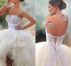SS61 Vintage Strapless Lace with Beads Lace up High Low Bridal Gowns