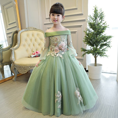 FG155 Luxurious off the shoulder flare sleeves Princess Girl Dresses