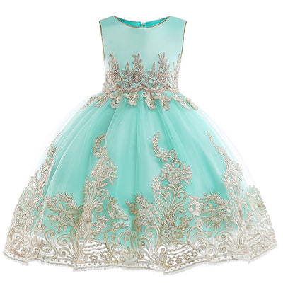 FG470 Gold embroidery Flower Girl Dreses ( 4 Colors )