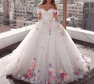 CG135 Off the shoulder 3d Flowers Beaded Wedding Dress