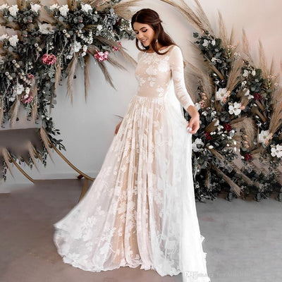 CW483 Backless full sleeves Boho Wedding Dress