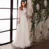 CW452 : 3/4 Sleeves Top Lace Chiffon Wedding Gowns with Beading Sashes