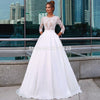CW466 : 3/4 sleeves A -Line Satin Bridal Gowns