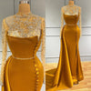LG555 Gold Evening Dress with Side Split Rhinestones Beads