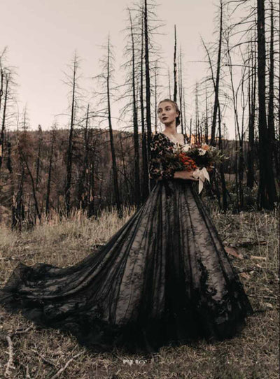 CG236 Gothic Black Vintage Wedding Dresses