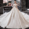 HW352 Short Sleeve Shiny Beaded Wedding Dresses With Chapel Train